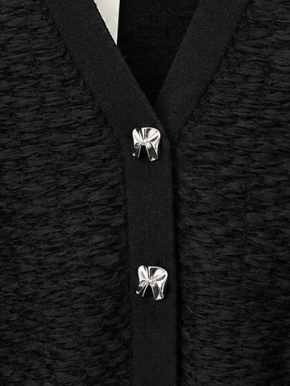 Zara Black Textured V-Neck Cardigan Boho Minimalist Preppy - Picture 5 of 7